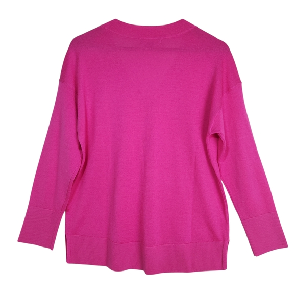 Banana Republic Pink Fuchsia 100% Merino Wool Sweater V-Neck Size Small - Picture 4 of 13